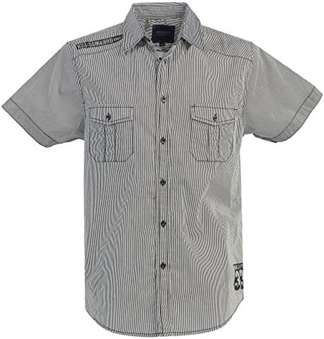 Gioberti Mens Casual Western Short Sleeve Striped Gray Shirts,100% Cotton, Large