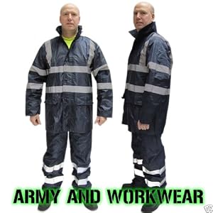 LARGE,NAVY,HIGH VIS VISABILITY RAIN SUIT WATERPROOF JACKET TROUSER