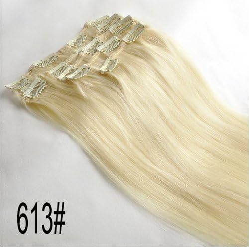 28" Clips In Remy Human Hair Extension Attach Straight 613 Light Blond 120g