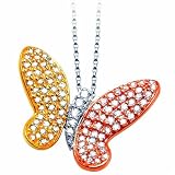 0.20Ct Diamond Tricolor Butterfly Pendant Necklace