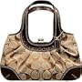Coach Signature Ergo Pleated Kisslock Frame Satchel Khaki Mahogany
