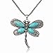 Tibet Silver Genuine Turquoise Dragonfly Oval Beads Bib Chain Pendant Necklace