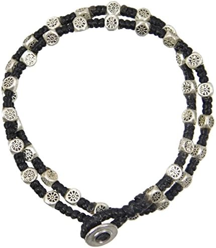 Wrap Strand Bracelet: Embellished Black Waxed Linen, Hypoallergenic/Tarnish-Proof/Waterproof (Round)