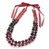 Toned Bead Ribbon Tie Fashion Necklace Red