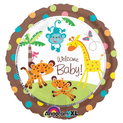Baby Jungle Animals Welcome Baby 18" Mylar Balloon
