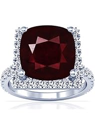 14K White Gold Cushion Cut Ruby Ring With Sidestones