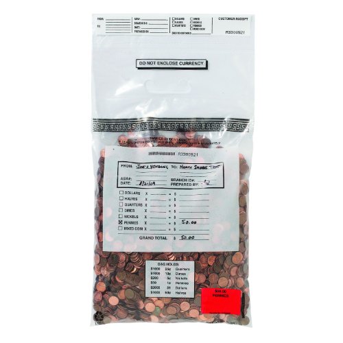 MMF Industries Self-Sealing Coin Tote Bag, Single Handle, 6.5 mm, 12.5 x 21.5 Inches, 50 Pound Capacity, Clear, 100 Bags per Box (231042120)