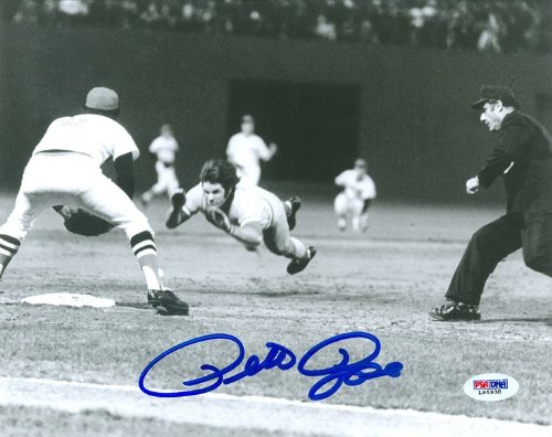 Pete Rose Signed Autographed Cincinnati Reds 1975 World Series 8x10 Photo PSA