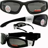 TRIUMPH FOAM PADDED MOTORCYCLE SUNGLASSES UV400 CONVERT FROM GLASSES TO GOGGLES DOUBLE ANTI-FOG BIKER EYWEAR SMOKE LENSES BLACK FRAME