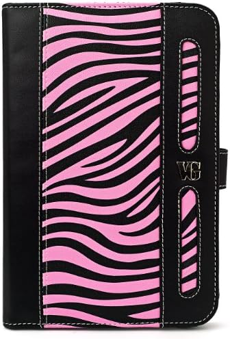 Pink Zebra Protective Slim and Durable Professional Faux Leather Executive Portfolio Cover Carrying Case with Memory Card Slots For Amazon Kindle Fire Full Color 7" Multi-touch Display, Wi-Fi (Newest Tablet) + Includes a Crystal Clear High Quality HD Noise Filter Ear buds Earphones Headphones ( 3.5mm Jack )