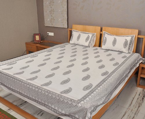 Imagen 3 de Bloquear indio Impreso Tamaño Cama doble Colcha de algodón con tapa de almohada a juego