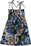 IMAGE OF Smocked Sundress - Hibiscus Hawaiian Islands Spaghetti Strap Hawaiian Aloha Elastic Tube Top Sun Dress in Navy Blue - 4