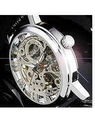 2014 HOT Silver See Through Skeleton Dial Men Women Mechanical Wrist Watch