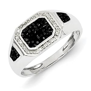 Sterling Silver Rhodium Plated Black and White Diamond Men's Ring Size 10