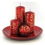 Red Metallic Glitter Candle Set of 4 w/ Plate Christmas