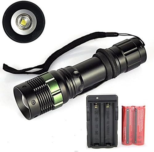Ultrabright 2000LM Zoomable CREE XM-L T6 LED Flashlight Focus Tactical Torch+2PCS 3.7V 18650 Rechargeable Battery+Charger Kits,For Outdoor Riding Camping Hiking Hunting