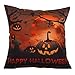 HOSL PW02 4-Pack Happy Halloween Square Decorative Throw Pillow Case Cushion Cover Spider Moon Bat Pumpkin