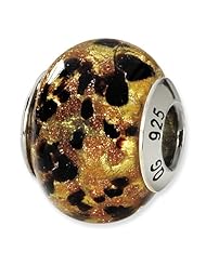 Sterling Silver Reflections Yellow with Gold/Black Italian Murano Bead