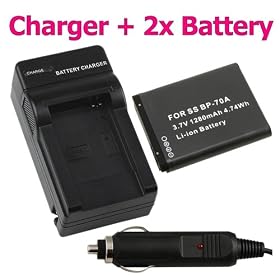Everydaysource 2x Battery+Charger for Samsung© ST70 TL105 BP-70A SL600 TL105 ES74 PL80 TL205