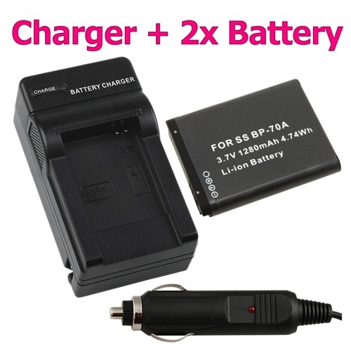 2 x Battery + Charger for Samsung BP-70A PL80 SL600 TL205