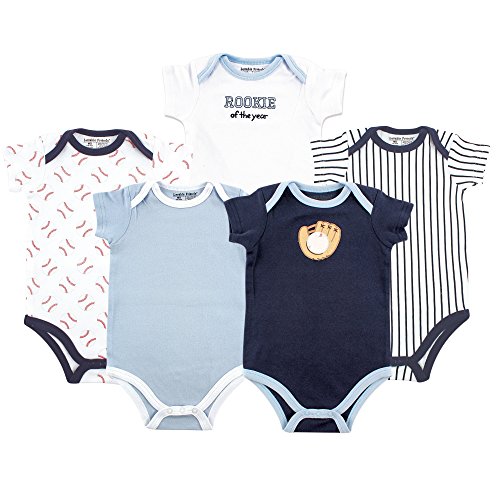 Luvable Friends Boy's 5 Pack Bodysuits, Baseball, 6-9 Months
