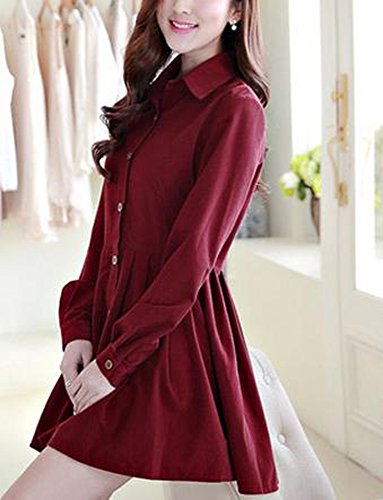 ワンピース シャツワンピース チュニックワンピース 大きい サイズ 有 コーデュロイ フレア ワンピ トップス プリーツ カジュアル 長袖 赤 (オリジナル・ブレスレットとサシェセット)