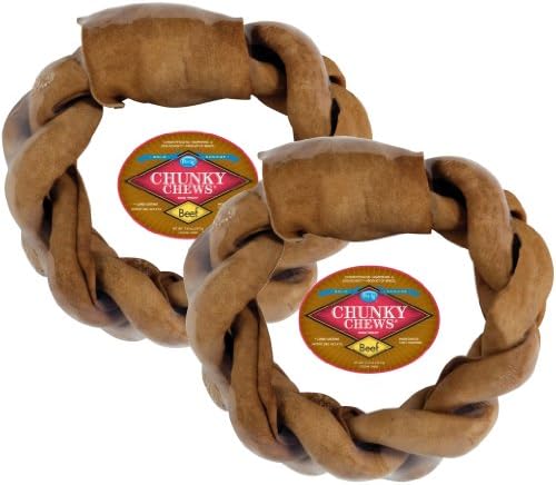 Chunky Chews® 8" Beef Braided Rawhide Ring for Large Dogs, Twin Pack
