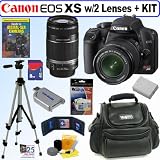 Canon EOS Digital Rebel XS 10.1MP Digital SLR Camera (Black) with EF-S 18-55mm f/3.5-5.6 II Lens and EF-S 55-250mm f/4.0-5.6 IS Telephoto Zoom Lens + 8GB Deluxe Accessory Kit