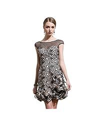 Linen/Polyester/Spandex  Round Neck Short Short Sleeves Prom Dress  With Ruffles