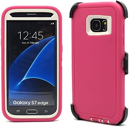 Hybrid TPU & Plastic Impact Defender Rugged Hard Case ,Heavy Duty Impact Case,Samsung Galaxy S7 Edge Protective Case, SM-G9350 Protective Case,With Belt Clip Holster,With Opening Tool,Pink/Ivory White