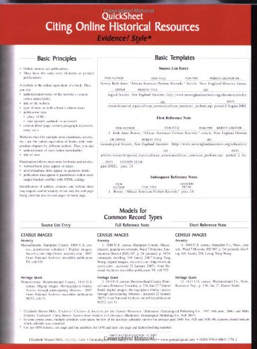 Quicksheet Citing Online Historical Resources Quicksheet Citing Online Historical Resources