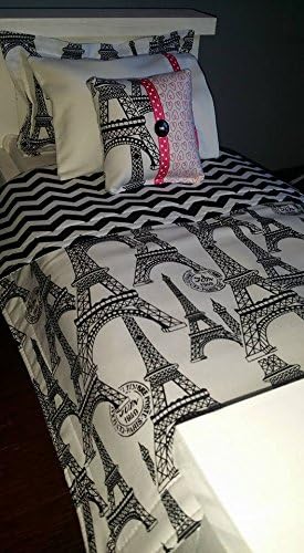 18" Doll Bedding, Paris Doll Bedding, Black and White Chevron, Made to Fit American Girl Dolls