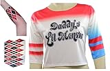 Harley Quinn T-shirt Daddy's Lil Monster Shirt Costume with Arm Tattoo (M)