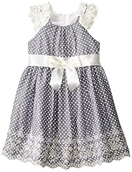 Girls  Embroidered Cotton/Satin  Dress With a Bow(s) and a Sash 