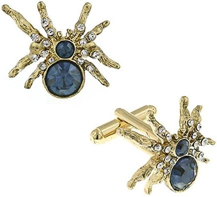 1928 Mens Blue Crystal Spider Cufflinks (Gold-Tone)