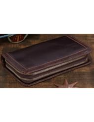 Shoes: Zenness Vintage Genuine Leather Double Zippered Long Wallet Phone Cash ID Credit Card Organizer Clutch Handbag Coin Purse (Coffee)
