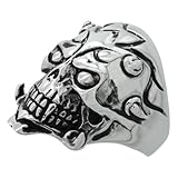 Surgical Steel Tribal Skull with horns and Tattoos 1 3/16 in. (30mm) wide, sizes 9 to 15