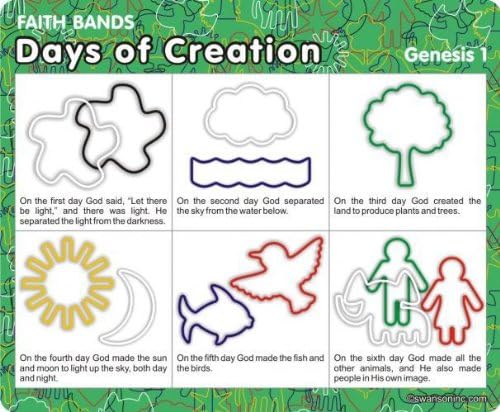 Pk of 12 Faith Bands Shaped Rubber Bands: DAYS OF CREATION