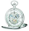 Charles-Hubert Paris Stainless Steel Polished Finish Double Hunter Case Mechanical Pocket Watch 3904-W