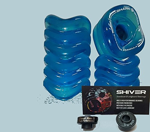 Shark Wheel 70mm or 60mm Longboard/Cruiser Wheels (78a) with Free Shiver ABEC 9 Bearings