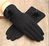 JJdo レディース暖かく手袋　防水ピリングがない　ハンドウォーマー 指先スマートフォン対応　シンプルなデザイン刺繍　紫　ピンク　黒い　ブラウン (黒い-ボール)