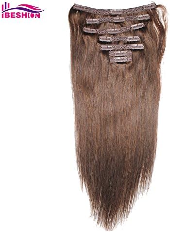 Ibeshion 100g Clip In With Lace 7pcs 15 Clips 20 Inch #4 Chocolate Brown Remy Human Hair Extensions