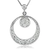 14k White Gold Circle Cluster Round Brilliant Diamond Pendant Necklace (GH, I1-I2, 0.24 carat)