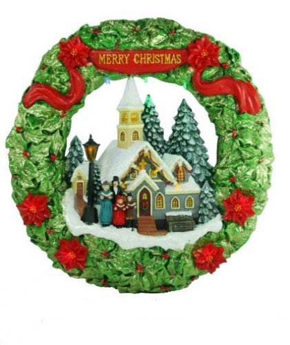 Forever Gifts Village Merry Christmas Village Scene LED Christmas Wreath