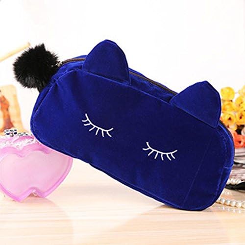 GALLOPJOY Beautiful Embroidery Cat Design Package Case Organizer Zipper Holder Handbag Blue