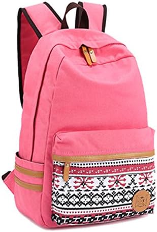 DoubleMay Women Grils Lightweight Ethnic Style Canvas Backpack Schoolbag Satchel Travel Camping Hiking Rucksack Laptop Bag Casual Daypacks for College Students Teenager Outdoor Pink