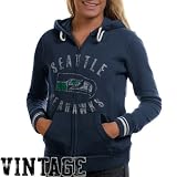 NFL Mitchell & Ness Seattle Seahawks Ladies Vintage Full Zip Hoodie - Navy Blue (Large)