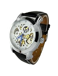 Specials White Skeleton Dail Black Leather Strap Automatic Mechanical Watch