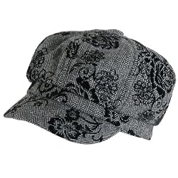 HERRINGBONE NEWSBOY GATSBY DRIVER CAP HAT * BLACK PRINT * Small / Medium