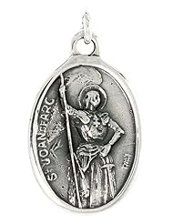 Sterling Silver Saint Joan of Arc Medal Pendant 1 X 5/8 inch (24 mm X 16 mm).